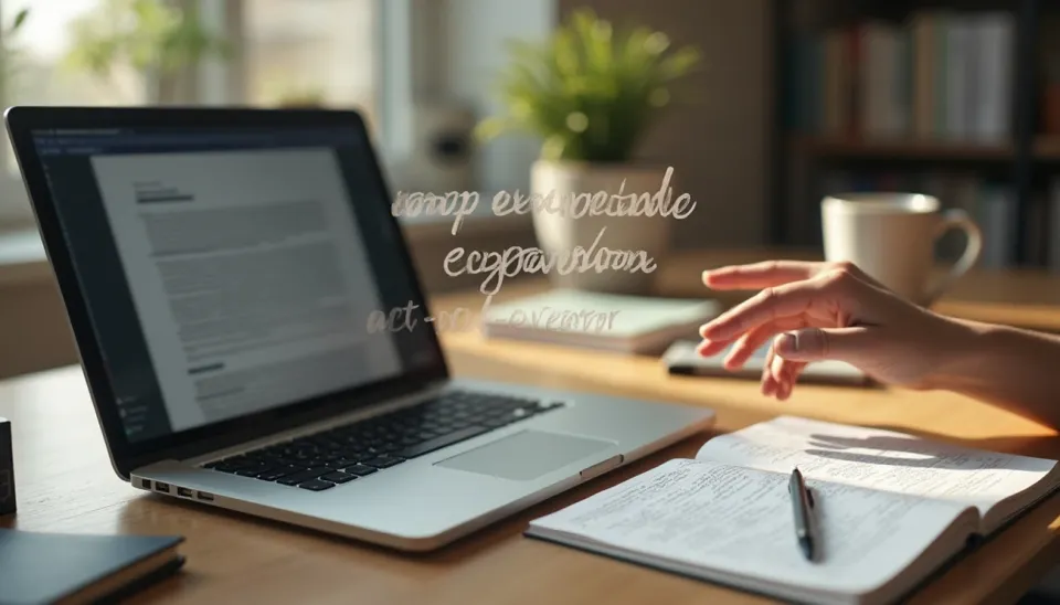 A picture of a person writing on a computer that is meant to vizualise using a text expansion program